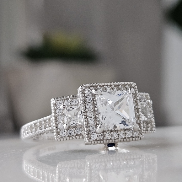 Square Cut Gemstone Ring, 925 Sterling Silver - Picture 5 of 12